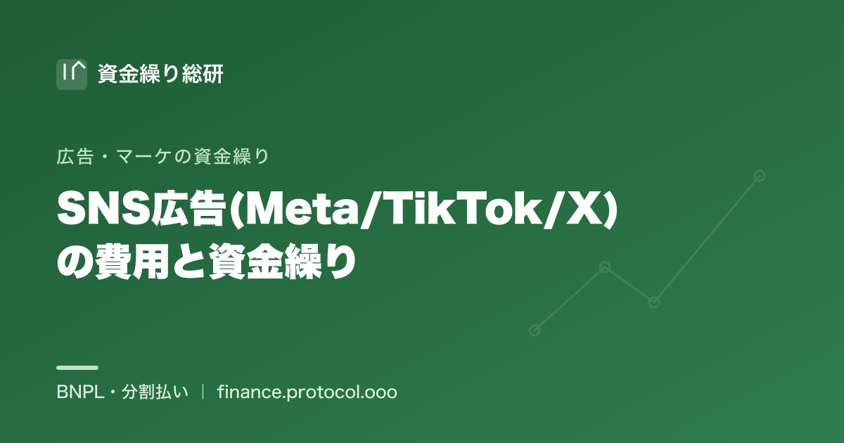 SNS広告（Meta/Facebook/Instagram・TikTok・X）の費用＝媒体費＋運用手数料＋クリエイティブ制作費の構造と資金繰り｜資金繰り総研