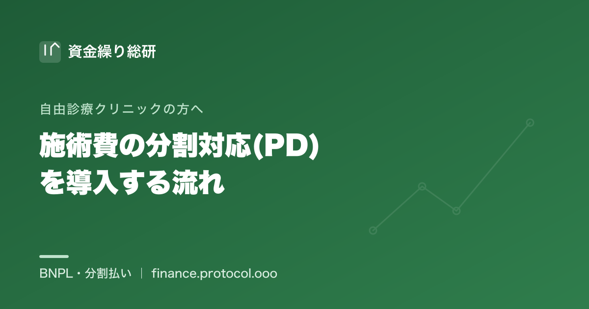 自由診療クリニックが患者に施術費の分割という支払い方法を提供できるようにするためのPD導入の流れ（相談→与信→契約→運用）｜資金繰り総研