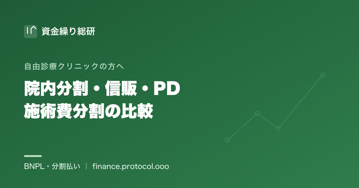 自由診療クリニックが患者に施術費の分割を提供する3つの手段（院内分割・信販／メディカルローン・PD）を中立に比較｜資金繰り総研