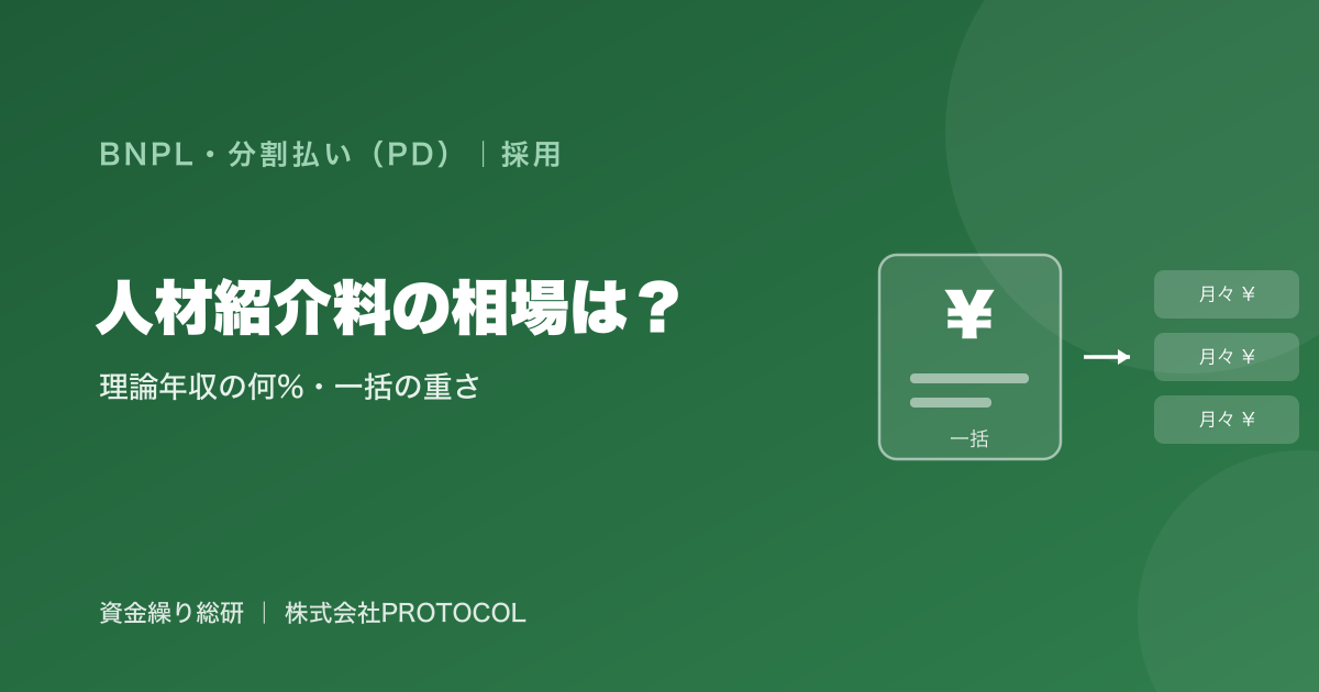 人材紹介の成功報酬の相場｜理論年収×料率（一般に30〜35%程度）で数百万円規模になりやすく、入社月に一括で重い｜資金繰り総研