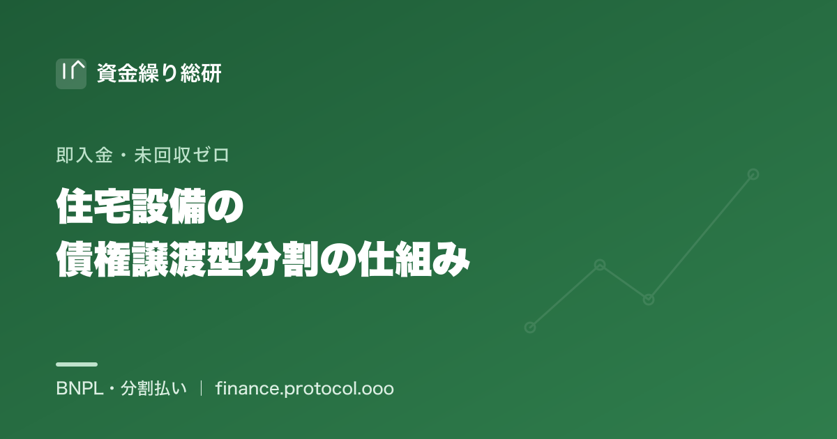 住宅設備の販売施工会社が即・満額入金のまま顧客へ分割提供できる債権譲渡型の仕組み｜資金繰り総研